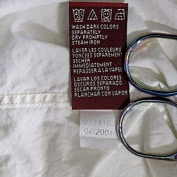 Red Label Hilfiger Denim Shirt Men L Cream Khaki LS Y2K Pearl Button Up Boho VTG - Picture 16 of 16